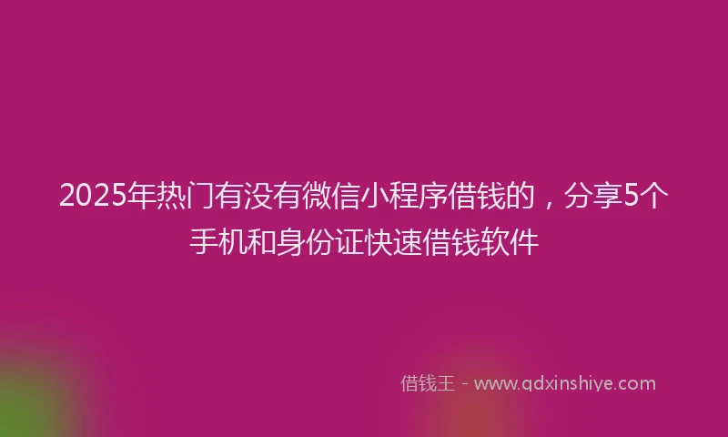 2025年热门有没有微信小程序借钱的，分享5个手机和身份证快速借钱软件