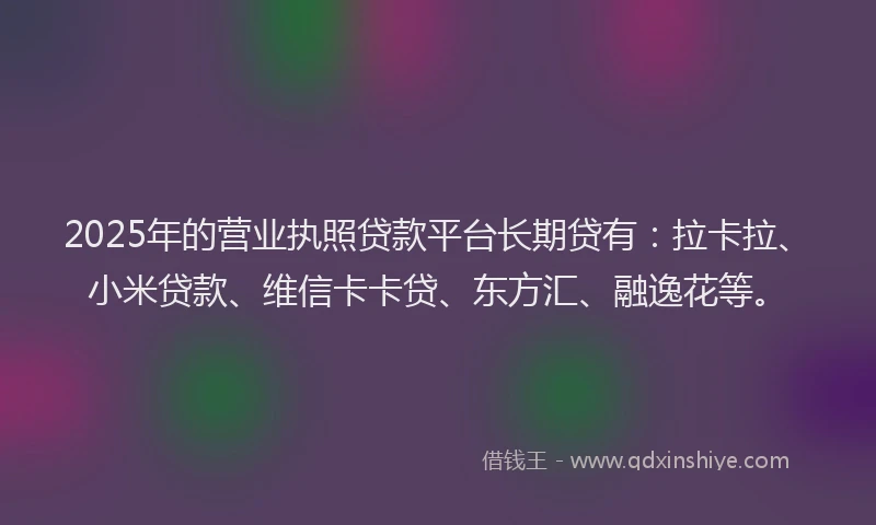 2025年的营业执照贷款平台长期贷有：拉卡拉、小米贷款、维信卡卡贷、东方汇、融逸花等。