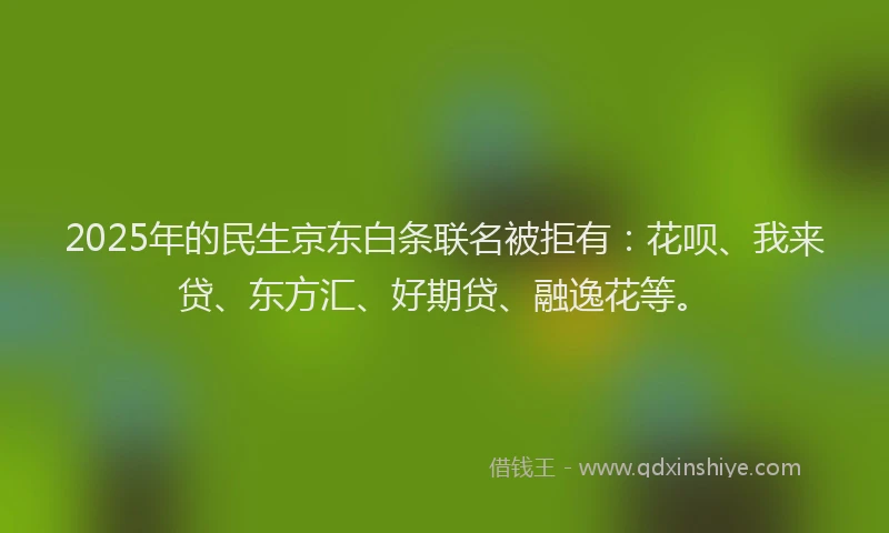 2025年的民生京东白条联名被拒有：花呗、我来贷、东方汇、好期贷、融逸花等。