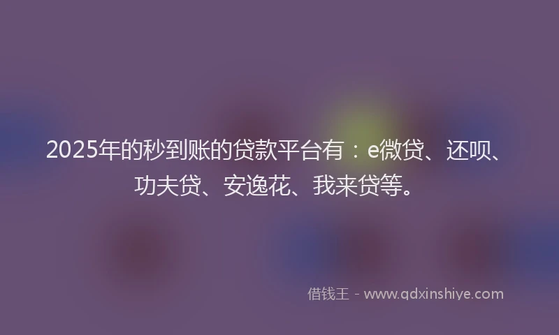 2025年的秒到账的贷款平台有：e微贷、还呗、功夫贷、安逸花、我来贷等。