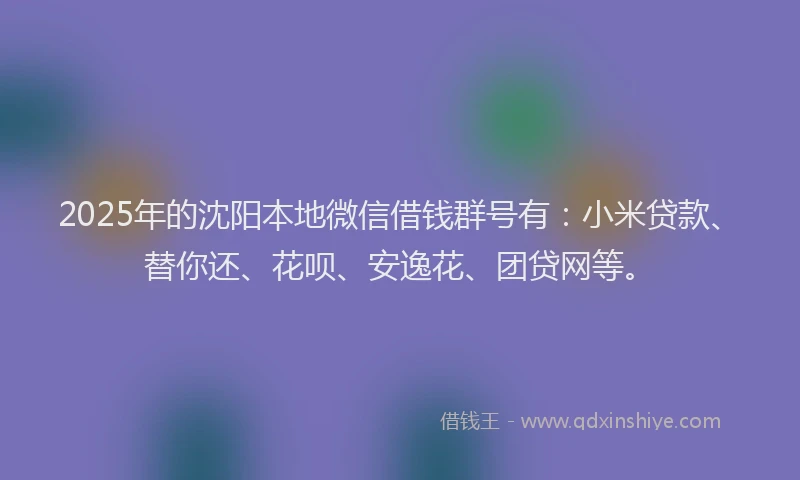 2025年的沈阳本地微信借钱群号有：小米贷款、替你还、花呗、安逸花、团贷网等。