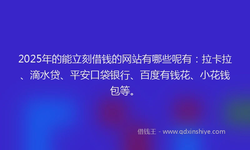 2025年的能立刻借钱的网站有哪些呢有：拉卡拉、滴水贷、平安口袋银行、百度有钱花、小花钱包等。