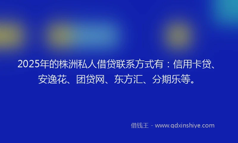 2025年的株洲私人借贷联系方式有：信用卡贷、安逸花、团贷网、东方汇、分期乐等。