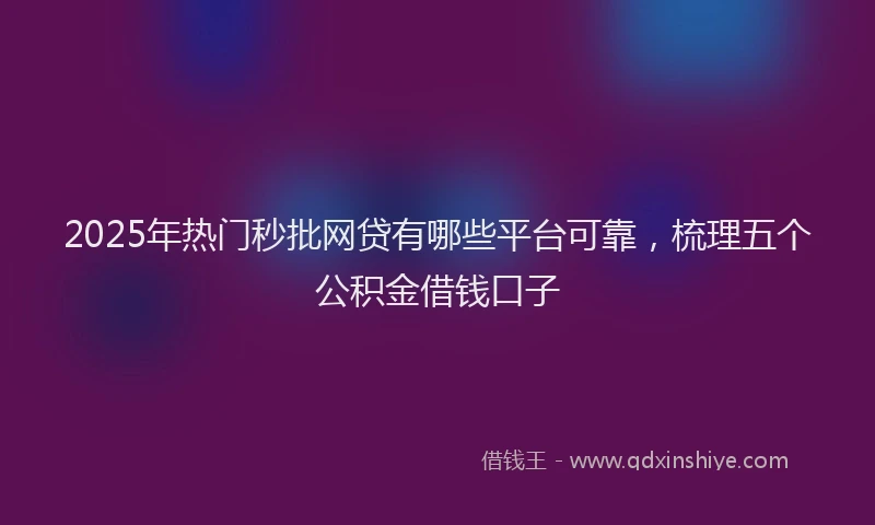 2025年热门秒批网贷有哪些平台可靠，梳理五个公积金借钱口子