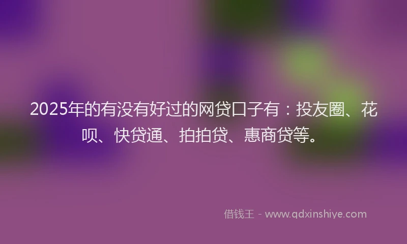 2025年的有没有好过的网贷口子有：投友圈、花呗、快贷通、拍拍贷、惠商贷等。