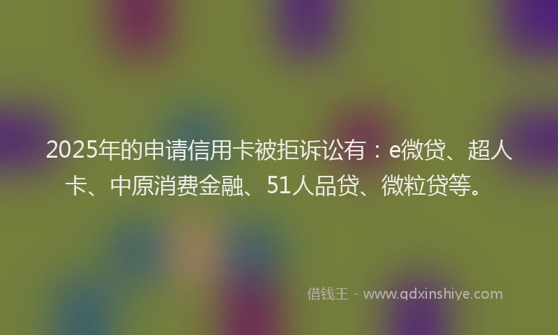 2025年的申请信用卡被拒诉讼有：e微贷、超人卡、中原消费金融、51人品贷、微粒贷等。