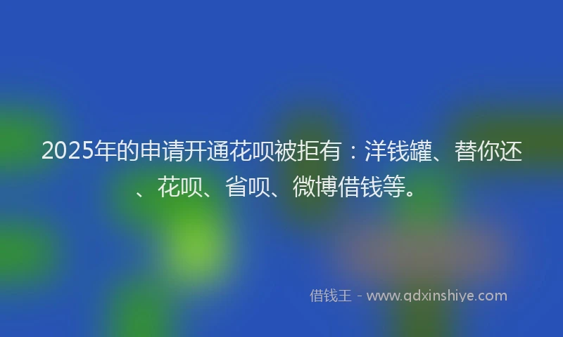 2025年的申请开通花呗被拒有：洋钱罐、替你还、花呗、省呗、微博借钱等。