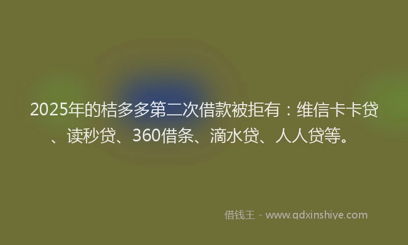 2025年的桔多多第二次借款被拒有：维信卡卡贷、读秒贷、360借条、滴水贷、人人贷等。