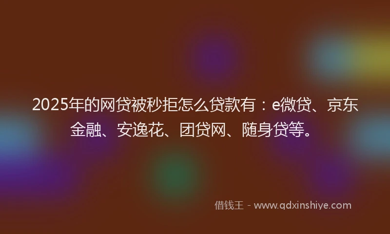 2025年的网贷被秒拒怎么贷款有：e微贷、京东金融、安逸花、团贷网、随身贷等。