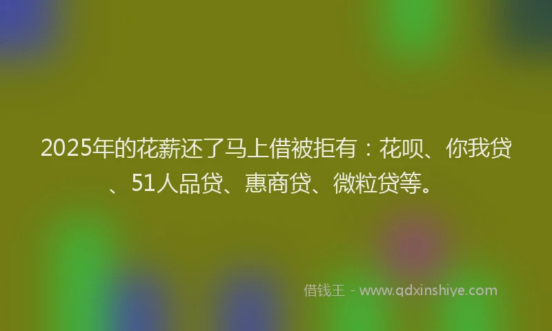 2025年的花薪还了马上借被拒有：花呗、你我贷、51人品贷、惠商贷、微粒贷等。