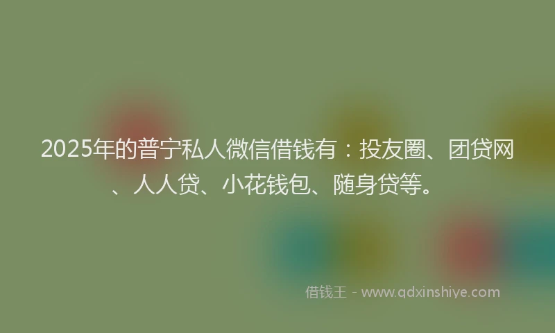2025年的普宁私人微信借钱有：投友圈、团贷网、人人贷、小花钱包、随身贷等。