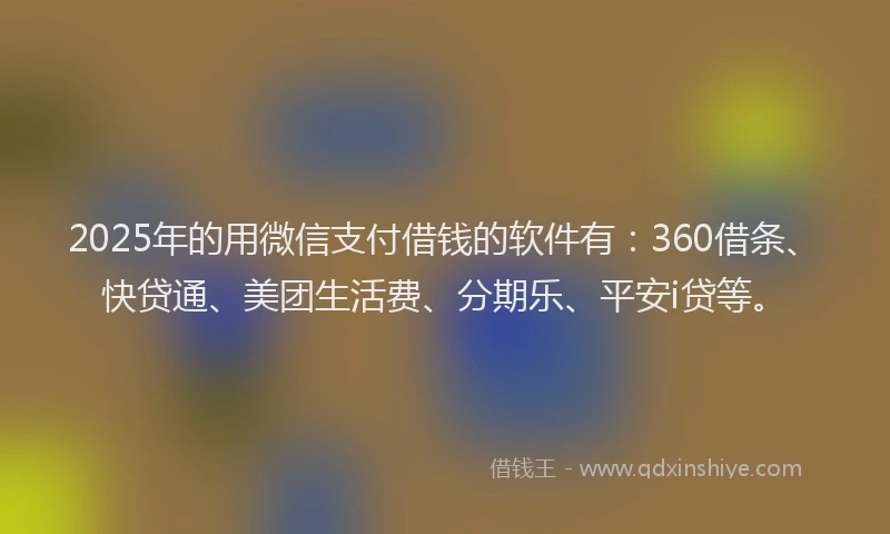 2025年的用微信支付借钱的软件有：360借条、快贷通、美团生活费、分期乐、平安i贷等。
