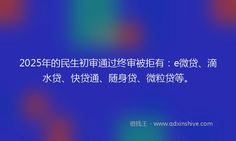 2025年的民生初审通过终审被拒有：e微贷、滴水贷、快贷通、随身贷、微粒贷等。