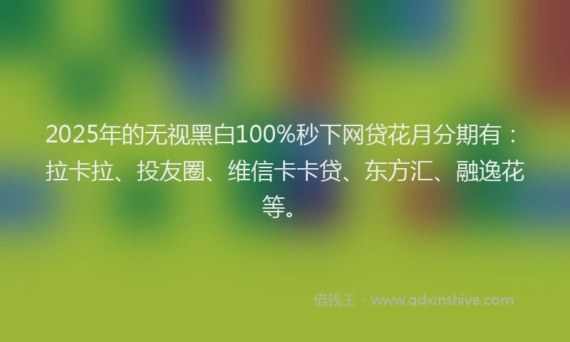 2025年的无视黑白100%秒下网贷花月分期有：拉卡拉、投友圈、维信卡卡贷、东方汇、融逸花等。