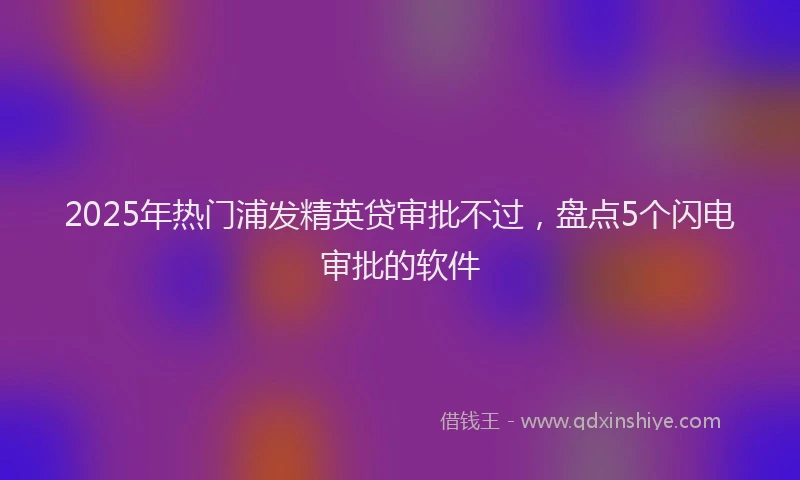 2025年热门浦发精英贷审批不过，盘点5个闪电审批的软件