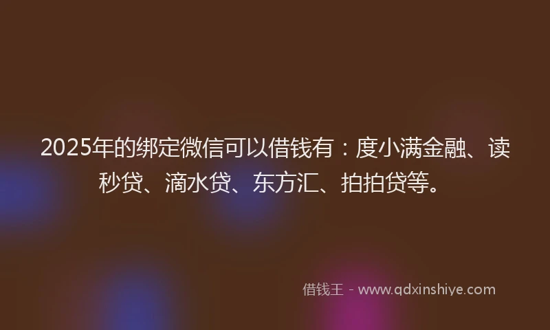 2025年的绑定微信可以借钱有：度小满金融、读秒贷、滴水贷、东方汇、拍拍贷等。
