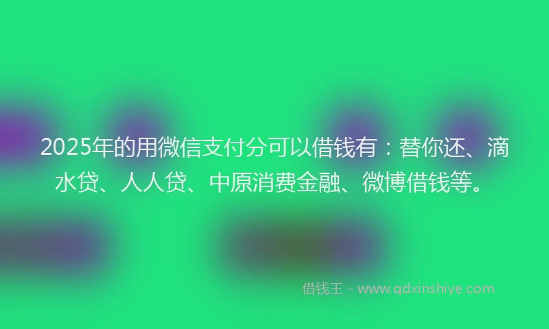 2025年的用微信支付分可以借钱有：替你还、滴水贷、人人贷、中原消费金融、微博借钱等。