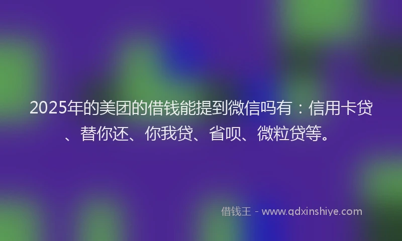 2025年的美团的借钱能提到微信吗有：信用卡贷、替你还、你我贷、省呗、微粒贷等。