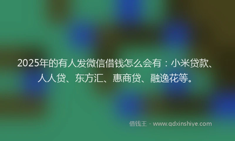 2025年的有人发微信借钱怎么会有：小米贷款、人人贷、东方汇、惠商贷、融逸花等。