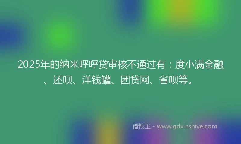 2025年的纳米呼呼贷审核不通过有：度小满金融、还呗、洋钱罐、团贷网、省呗等。