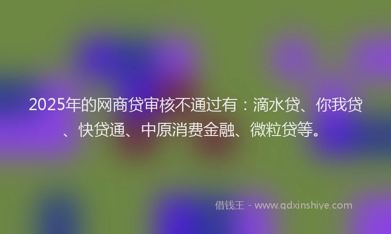 2025年的网商贷审核不通过有：滴水贷、你我贷、快贷通、中原消费金融、微粒贷等。