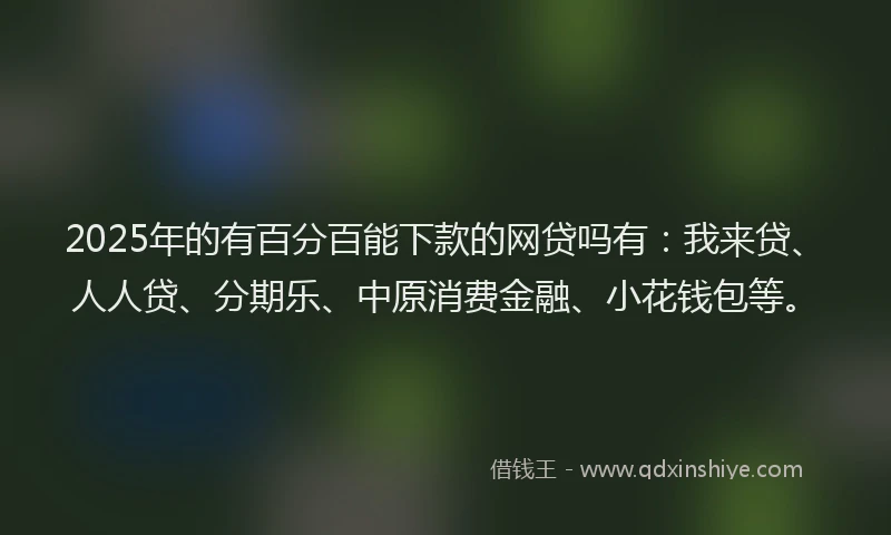 2025年的有百分百能下款的网贷吗有：我来贷、人人贷、分期乐、中原消费金融、小花钱包等。