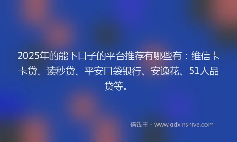 2025年的能下口子的平台推荐有哪些有：维信卡卡贷、读秒贷、平安口袋银行、安逸花、51人品贷等。