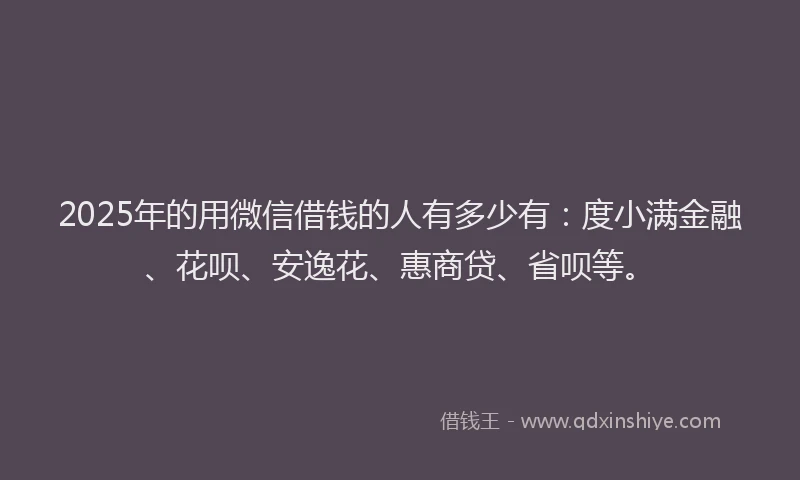 2025年的用微信借钱的人有多少有：度小满金融、花呗、安逸花、惠商贷、省呗等。