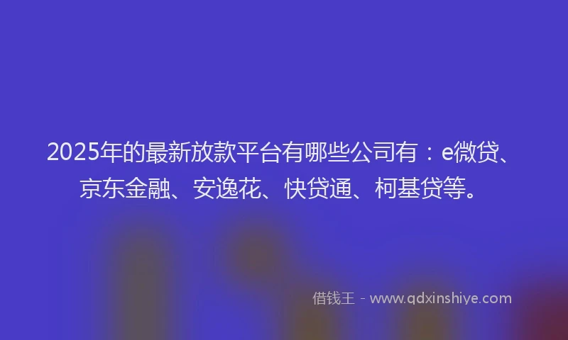 2025年的最新放款平台有哪些公司有：e微贷、京东金融、安逸花、快贷通、柯基贷等。