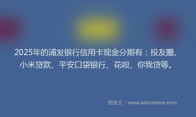 2025年的浦发银行信用卡现金分期有：投友圈、小米贷款、平安口袋银行、花呗、你我贷等。