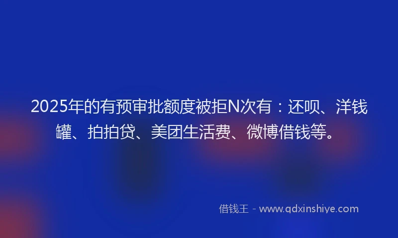 2025年的有预审批额度被拒N次有：还呗、洋钱罐、拍拍贷、美团生活费、微博借钱等。