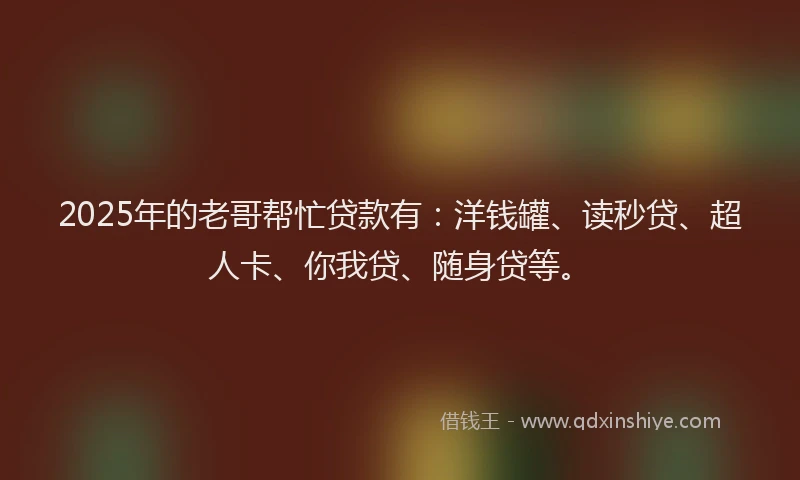 2025年的老哥帮忙贷款有：洋钱罐、读秒贷、超人卡、你我贷、随身贷等。