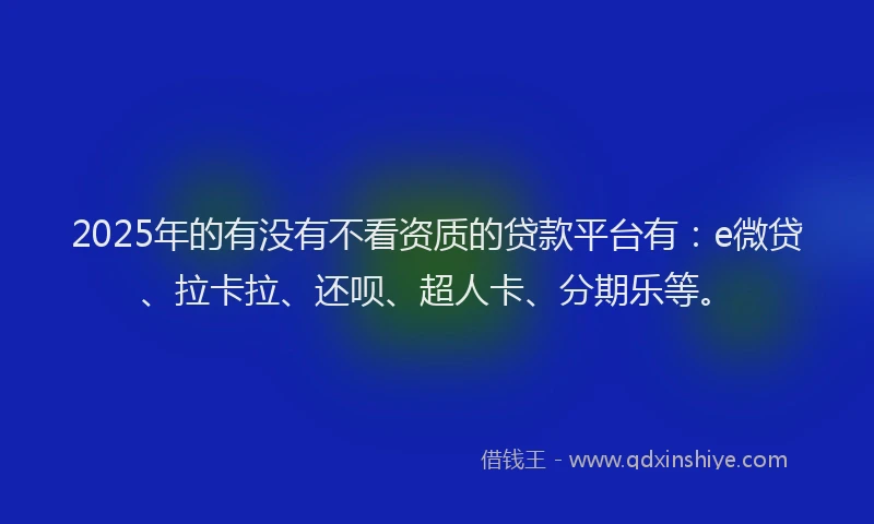 2025年的有没有不看资质的贷款平台有：e微贷、拉卡拉、还呗、超人卡、分期乐等。