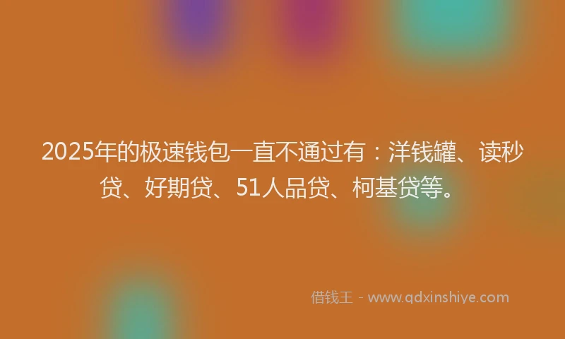 2025年的极速钱包一直不通过有：洋钱罐、读秒贷、好期贷、51人品贷、柯基贷等。
