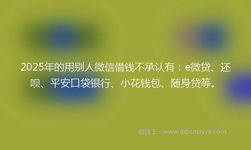 2025年的用别人微信借钱不承认有：e微贷、还呗、平安口袋银行、小花钱包、随身贷等。