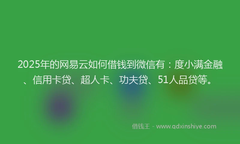 2025年的网易云如何借钱到微信有：度小满金融、信用卡贷、超人卡、功夫贷、51人品贷等。