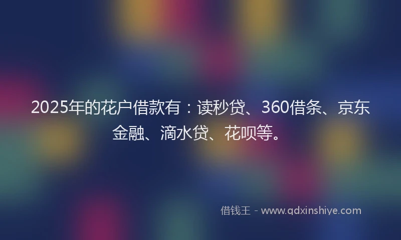 2025年的花户借款有：读秒贷、360借条、京东金融、滴水贷、花呗等。