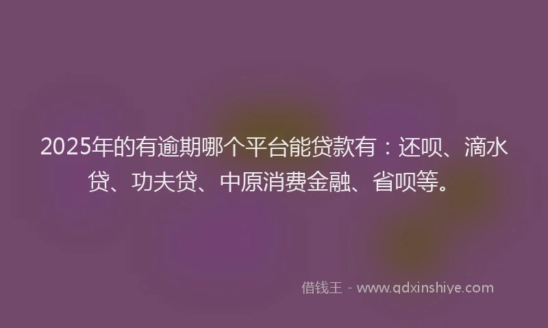 2025年的有逾期哪个平台能贷款有：还呗、滴水贷、功夫贷、中原消费金融、省呗等。