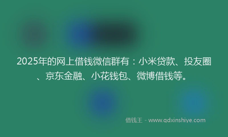 2025年的网上借钱微信群有：小米贷款、投友圈、京东金融、小花钱包、微博借钱等。