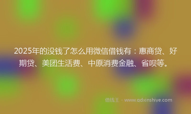 2025年的没钱了怎么用微信借钱有：惠商贷、好期贷、美团生活费、中原消费金融、省呗等。