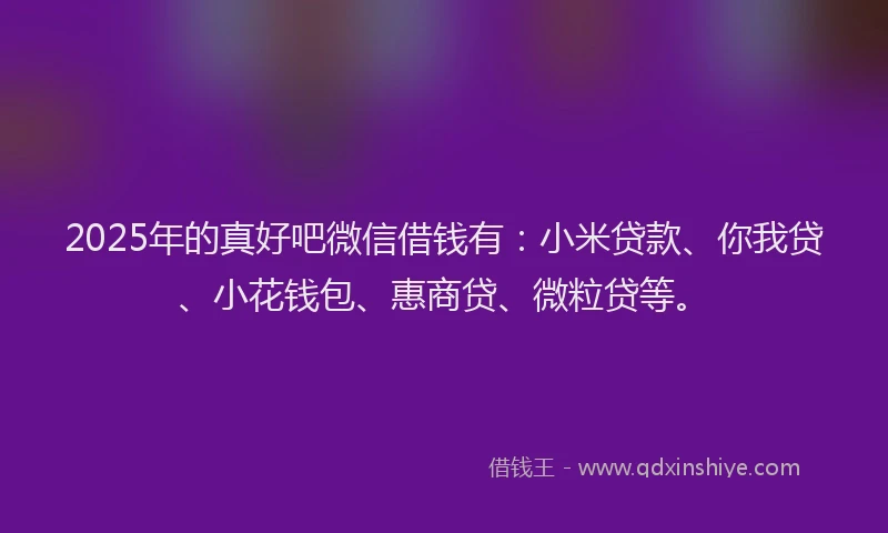 2025年的真好吧微信借钱有：小米贷款、你我贷、小花钱包、惠商贷、微粒贷等。