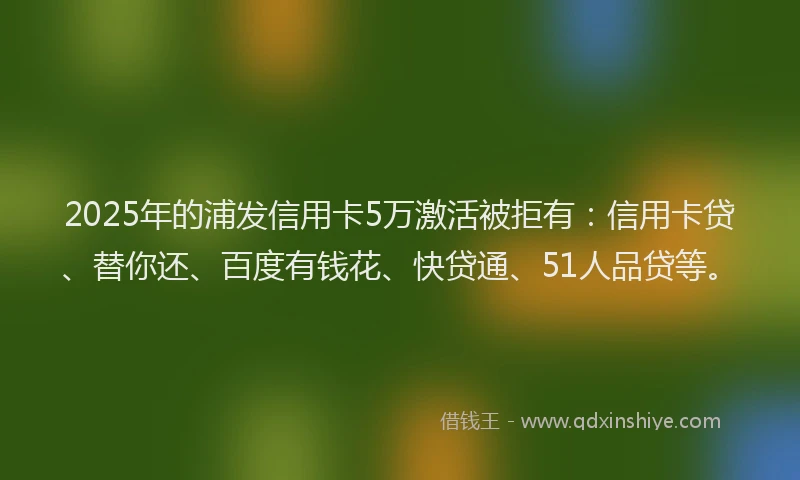 2025年的浦发信用卡5万激活被拒有：信用卡贷、替你还、百度有钱花、快贷通、51人品贷等。