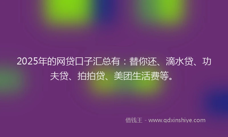 2025年的网贷口子汇总有：替你还、滴水贷、功夫贷、拍拍贷、美团生活费等。