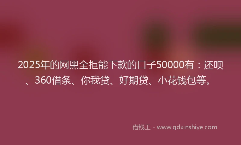 2025年的网黑全拒能下款的口子50000有：还呗、360借条、你我贷、好期贷、小花钱包等。