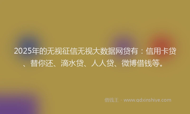 2025年的无视征信无视大数据网贷有：信用卡贷、替你还、滴水贷、人人贷、微博借钱等。