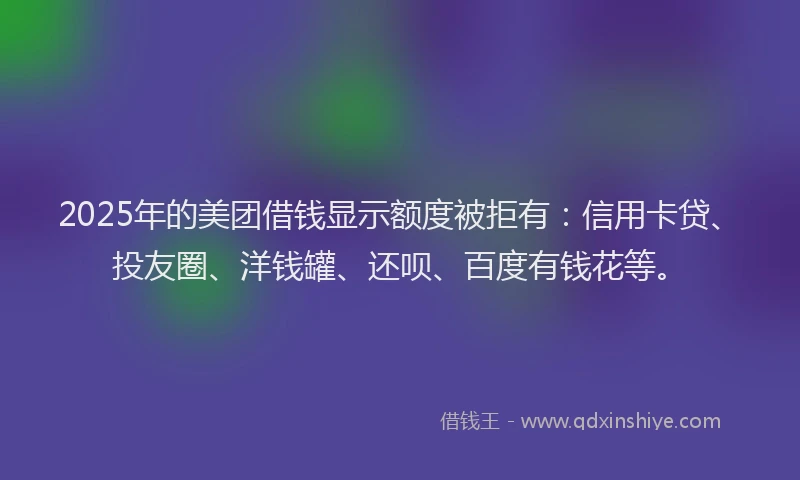 2025年的美团借钱显示额度被拒有：信用卡贷、投友圈、洋钱罐、还呗、百度有钱花等。