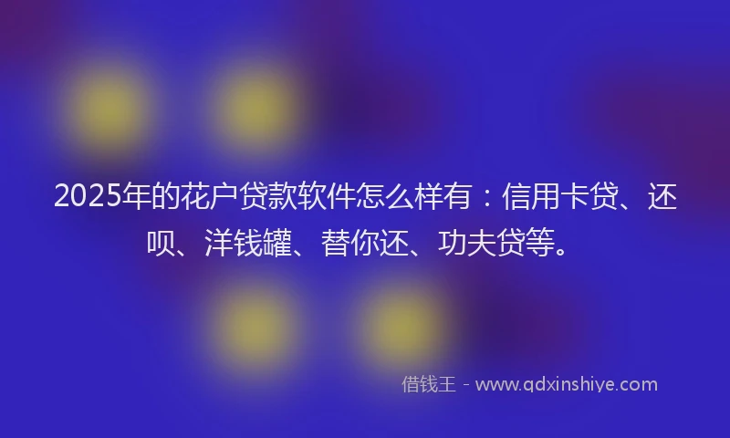 2025年的花户贷款软件怎么样有：信用卡贷、还呗、洋钱罐、替你还、功夫贷等。