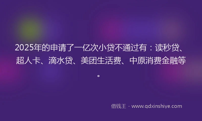 2025年的申请了一亿次小贷不通过有：读秒贷、超人卡、滴水贷、美团生活费、中原消费金融等。
