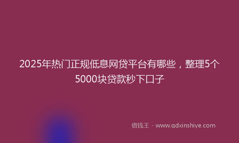 2025年热门正规低息网贷平台有哪些，整理5个5000块贷款秒下口子