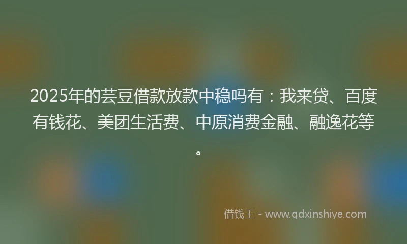 2025年的芸豆借款放款中稳吗有：我来贷、百度有钱花、美团生活费、中原消费金融、融逸花等。